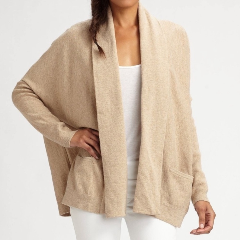 BCBGMAXAZRIA Cream Pipe Sleeve Pocket Cardigan S